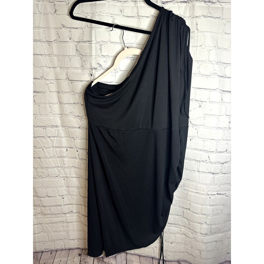 Shein Curve Womens 3XL Black One Shoulder Ruched Ribbed Knit Mini Dress Bodycon